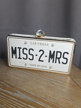 Aldo White Clutch with Crystal Top Clasp and Gold Trim